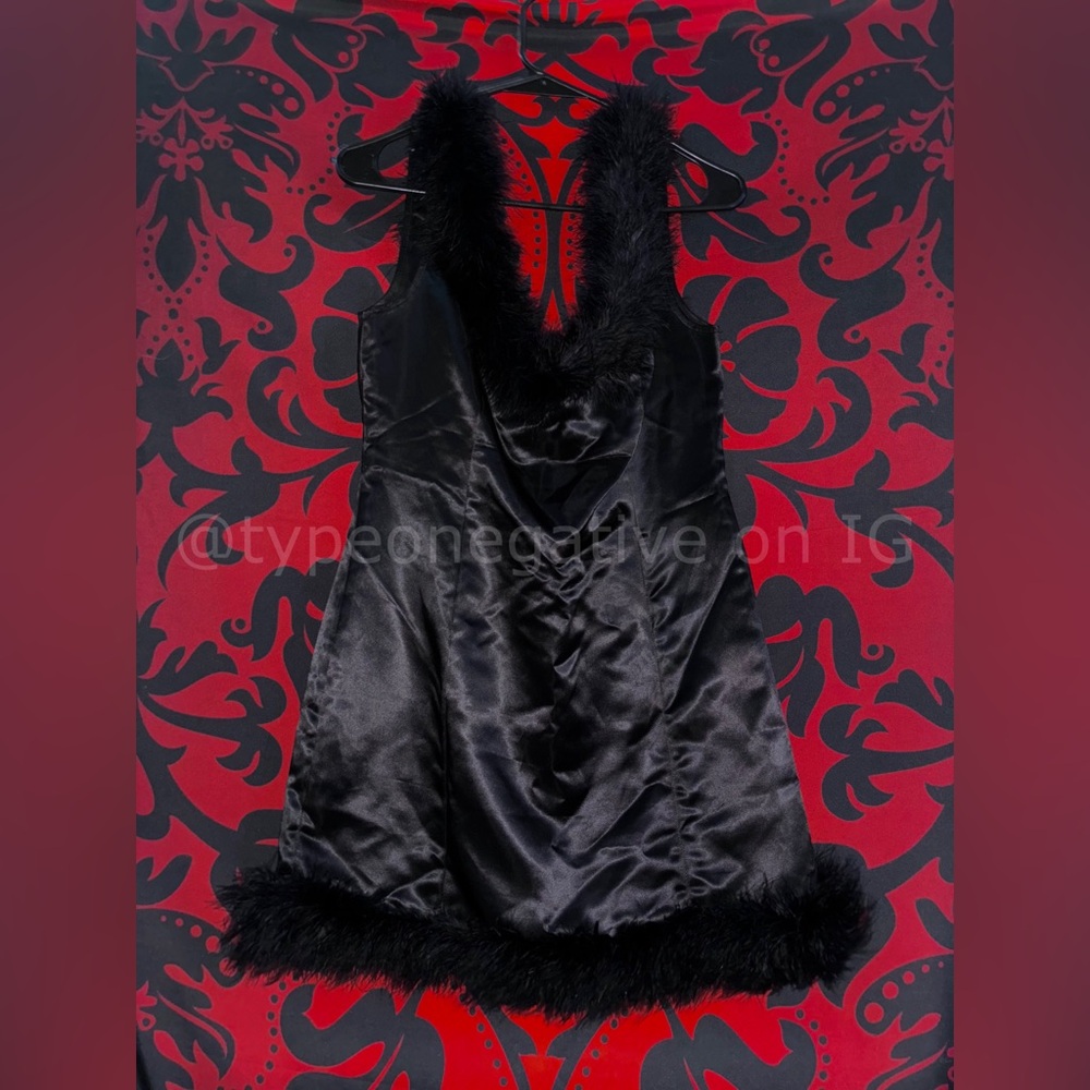 Pre-2000s Lip Service Clueless Gone Goth Silky Feather Mini Dress